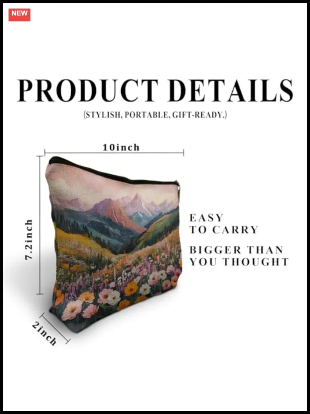 Abstract Mountain Wildflower Makeup Bag, Floral Botanical Cosmetic Pouch,